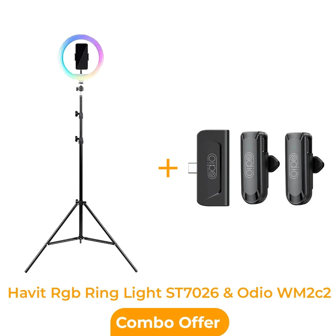 Facebook Live Combo! Havit ST7026 Ring Light+Odio WM2c2 Wireless Microphone (Type C 1:2)