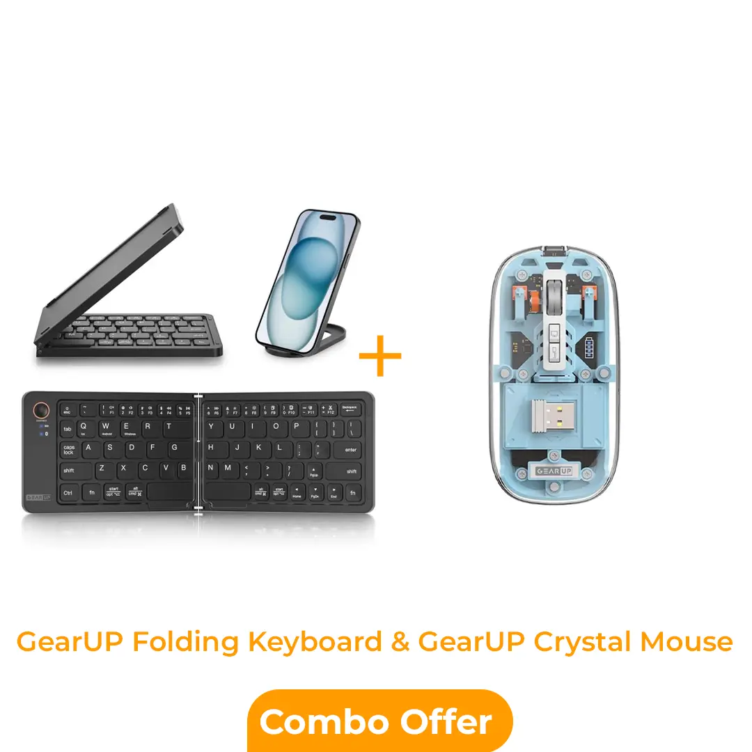 Portable Office Setup ! GearUP B023 Folding Keyboard+GearUP WM30 Crystal?Wireless Mouse