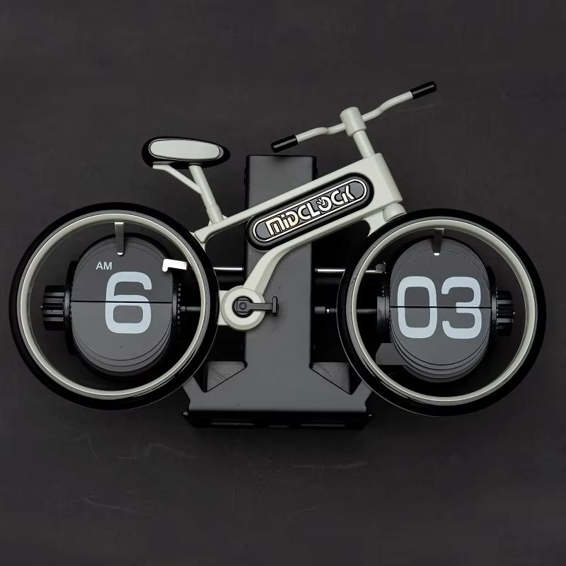 MidClock HY-F117 Unique Bicycle Vintage Flip Desk Clock - White Color