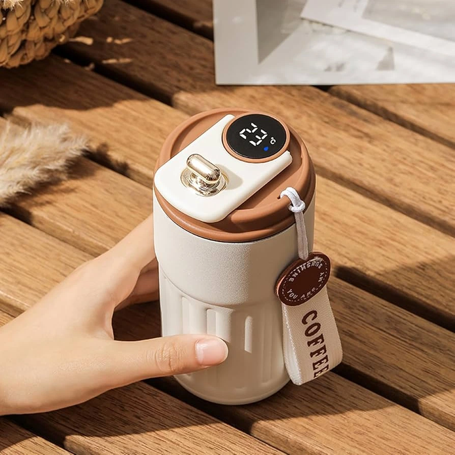 Smart LED Temperature Display Portable Coffee Cup (450ml ) - Coffee Color
