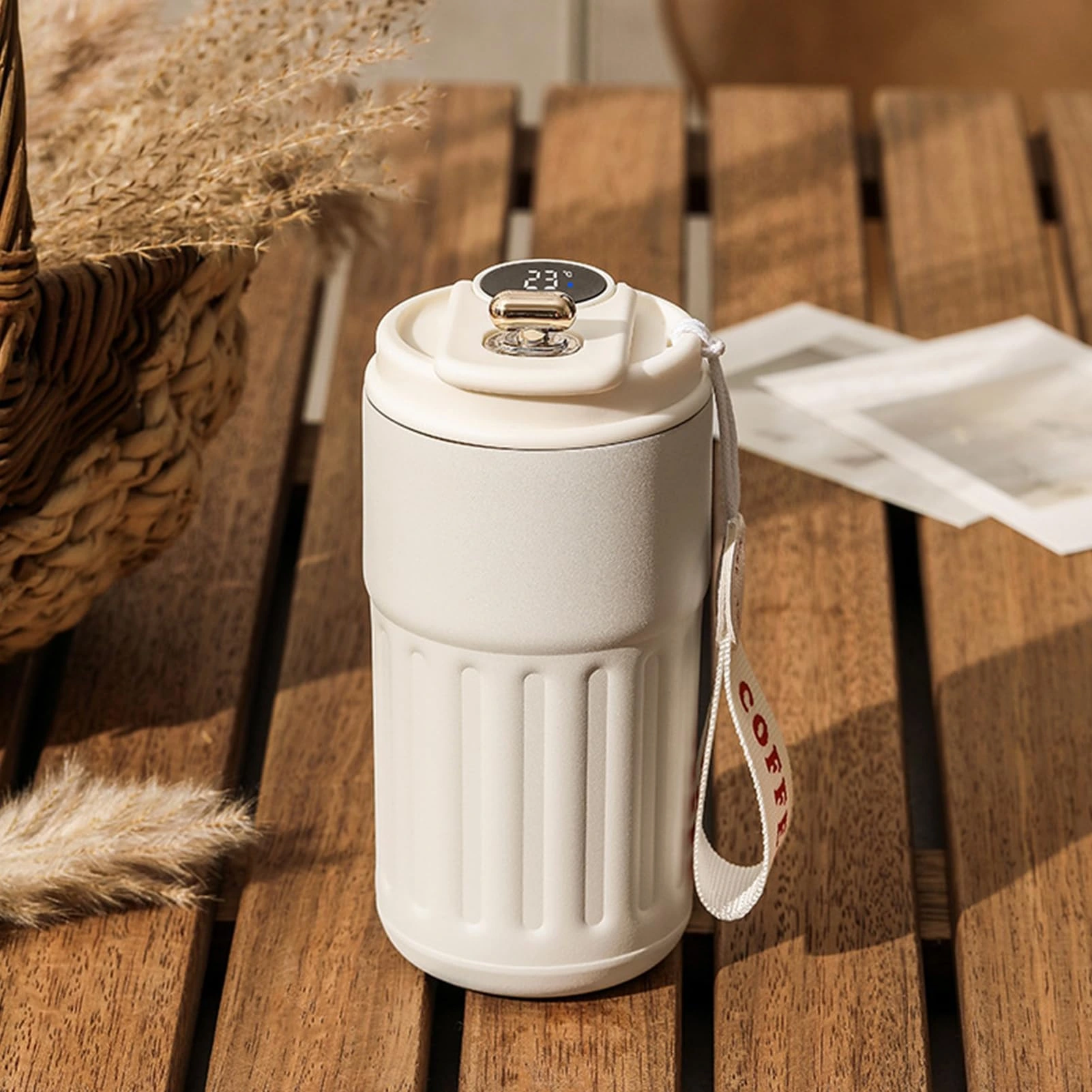 Smart Coffee Cup with Temperature LED Display (450ml)- White Color