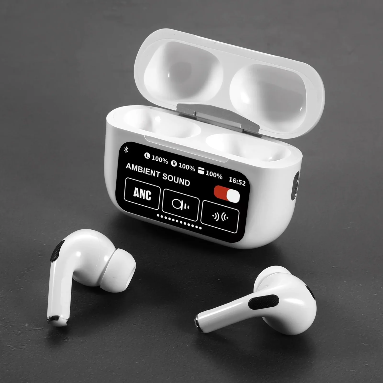 A9 Pro ANC Earbuds Touch Screen Display - White Color