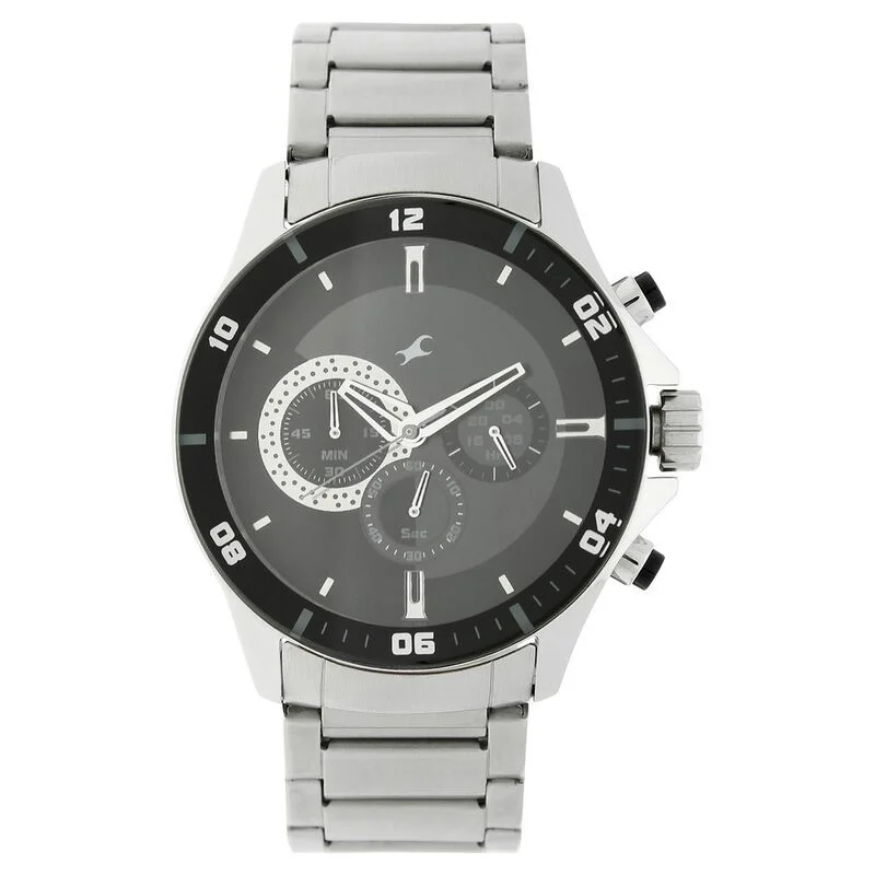 Fastrack NS3072SM02 Big Time Quartz Chronograph Black Dial Stainless Steel Strap Watch for Guys