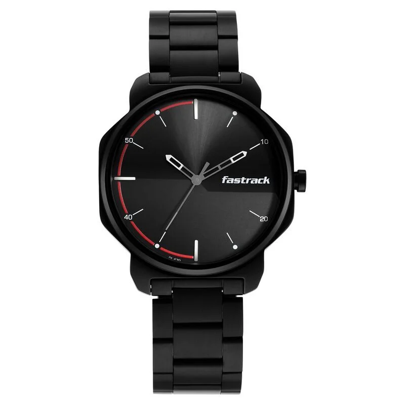 Fastrack NS3254NM01 Stunners Quartz Analog Black Dial Metal Strap Watch for Guys