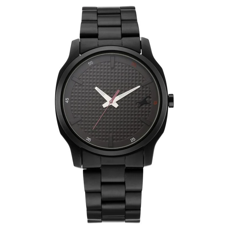 Fastrack NR3255NM01 Stunners Quartz Analog Black Dial Metal Strap Watch for Guys