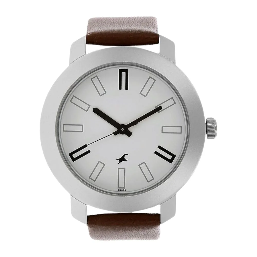 Fastrack NS3120SL01 Quartz Analog White Dial Leather Strap Watch for Guys
