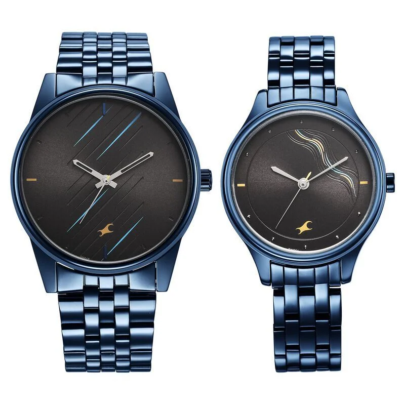 Fastrack NS33056296QM01P  Mixmatched Stainless Steel Strap Watch for Couple