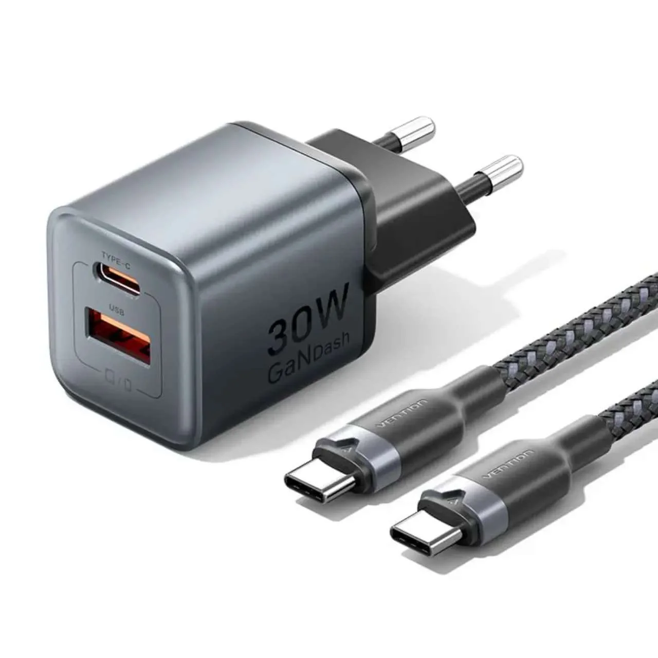 Vention 2-Port USB (C + A) GaN Charger with 1M Cable