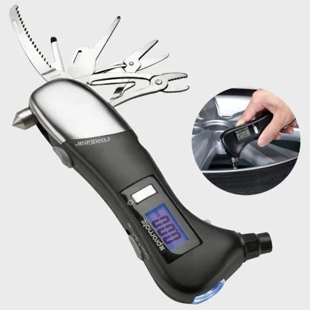 Promate Digital Tyre Pressure Gauge with inbuilt Emergency Tools and LED Light - Roadgear