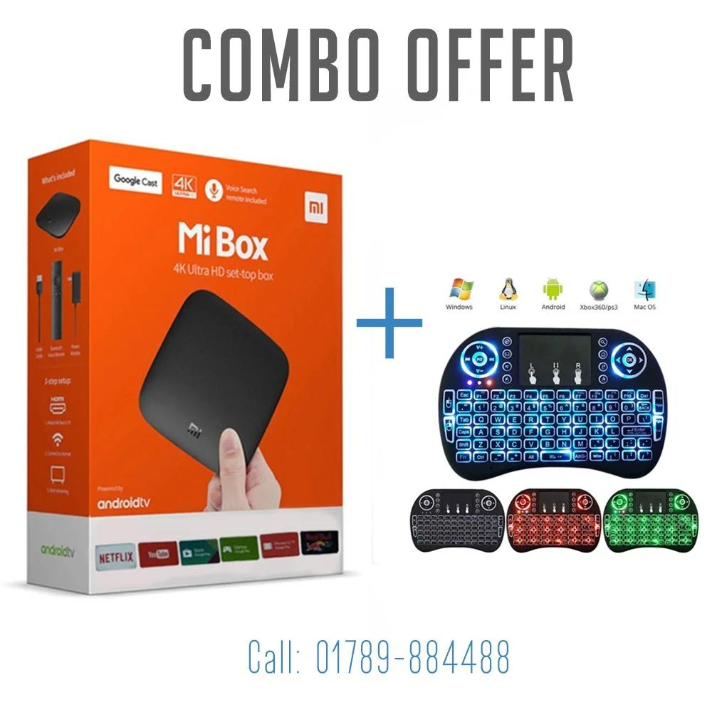 Xiaomi Mi 4K Android TV Box With Wireless Mini Keyboard (COMBO)