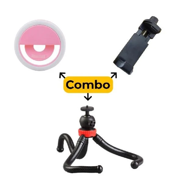 Smartphone Vlogging Tripod Holder with Selfie Ring Light combo package