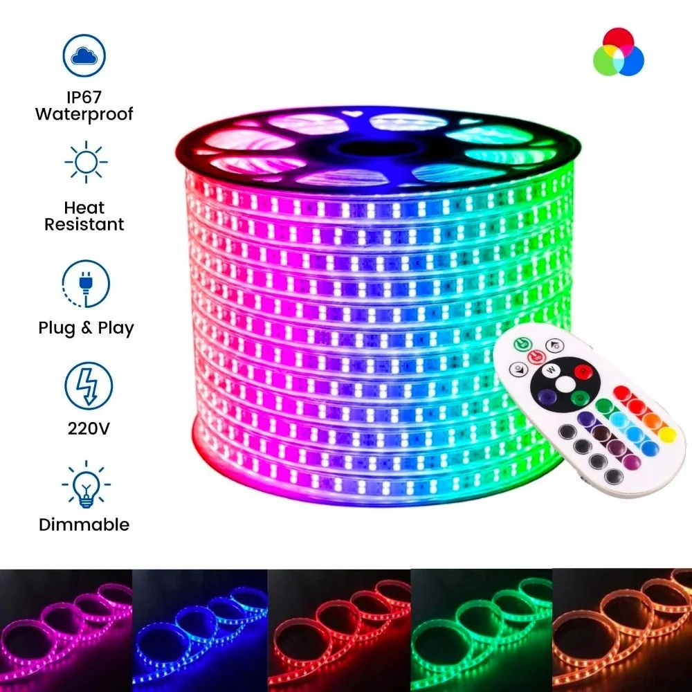 Double Row Super Bright RGB LED Strip Light IP67 Waterproof Light  5 meter + 1500W Driver + Multifunctional 16 Color IR Remote