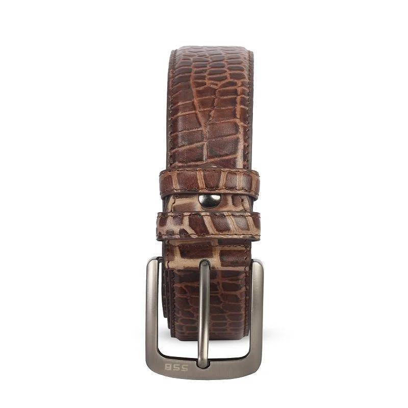 SSB CROCO PRINTED 100% GENUINE LEATHER BELT ANTIQUE BROWN SB-B45