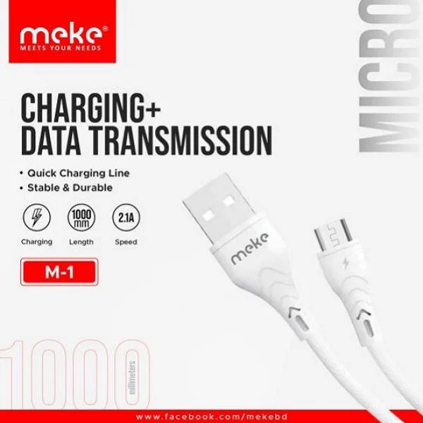 Meke M1 Micro USB, Lightning &amp; Type-C 1 Meter Charging Data Cable