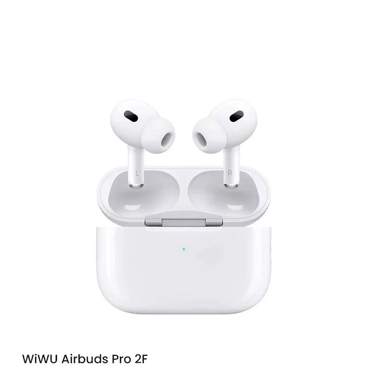 WiWU Airbuds Pro 2F ENC HF Sound with Silicone Case , Lanyard &amp; 1M Lightning Cable - White