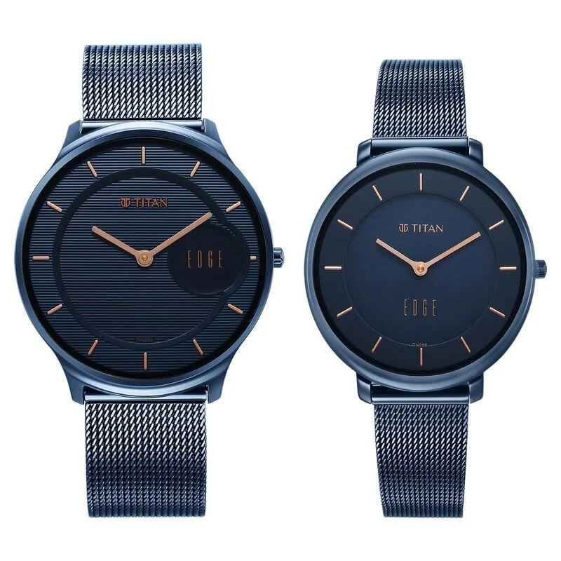 Titan NS18432655QM01P Edge Pair Blue Dial Analog Stainless Steel Strap watch for Couple