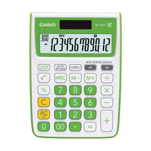 Original Casio 12 digits Solar and Battery Powered Basic Calculator (MJ-12VCB-GN)