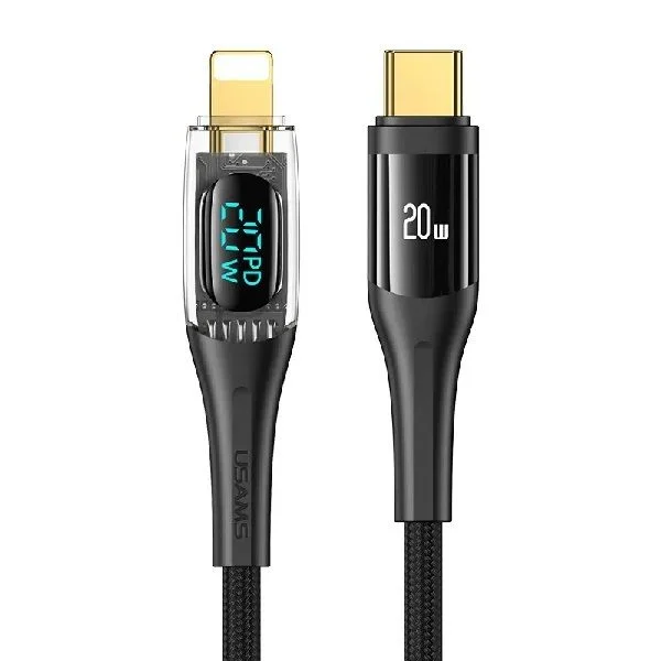 USAMS SJ589 Type-C To Lighting 20W Transparent Digital Display 2m Quick Charge Data Cable For iPhone
