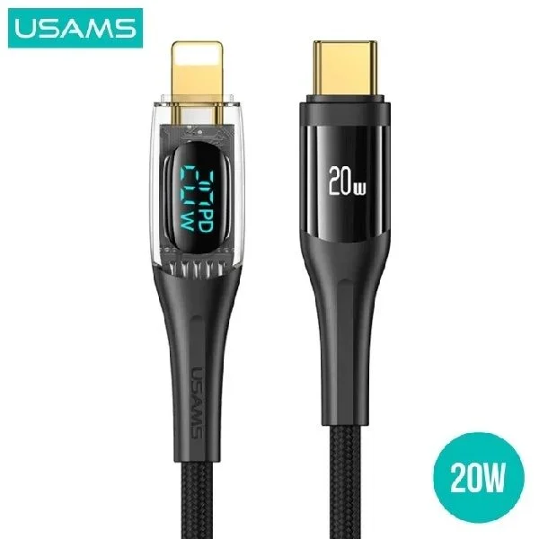 Usams Sj588 Type-C To Lighting  1.2M Transparent Digital Display Pd 20W Cable For Iphone