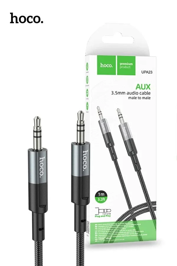 Hoco UPA23 Aluminum AUX 3.5mm Male to Male Cable 1M - Black