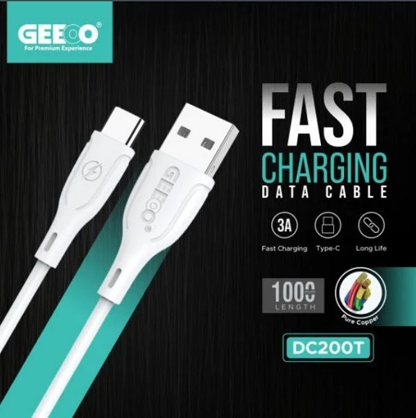 Geeoo DC 200T Type-C Pure Copper 1M Long 3.4A Fast Charging Cable