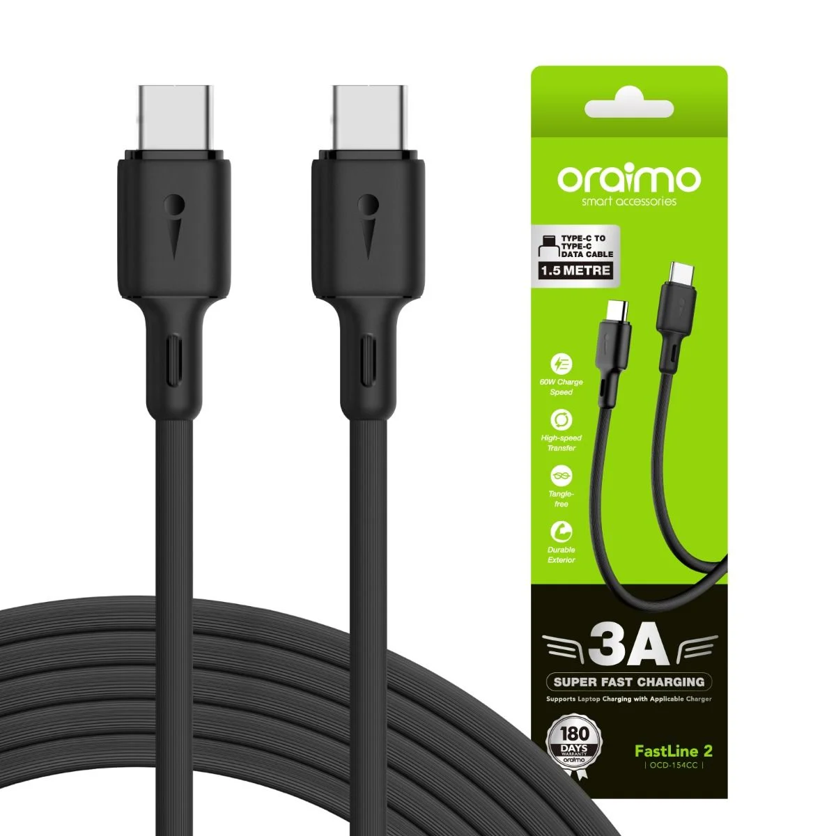 Oraimo FastLine 2 3A Type C to C 1.5M Data Cable (OCD-154CC)