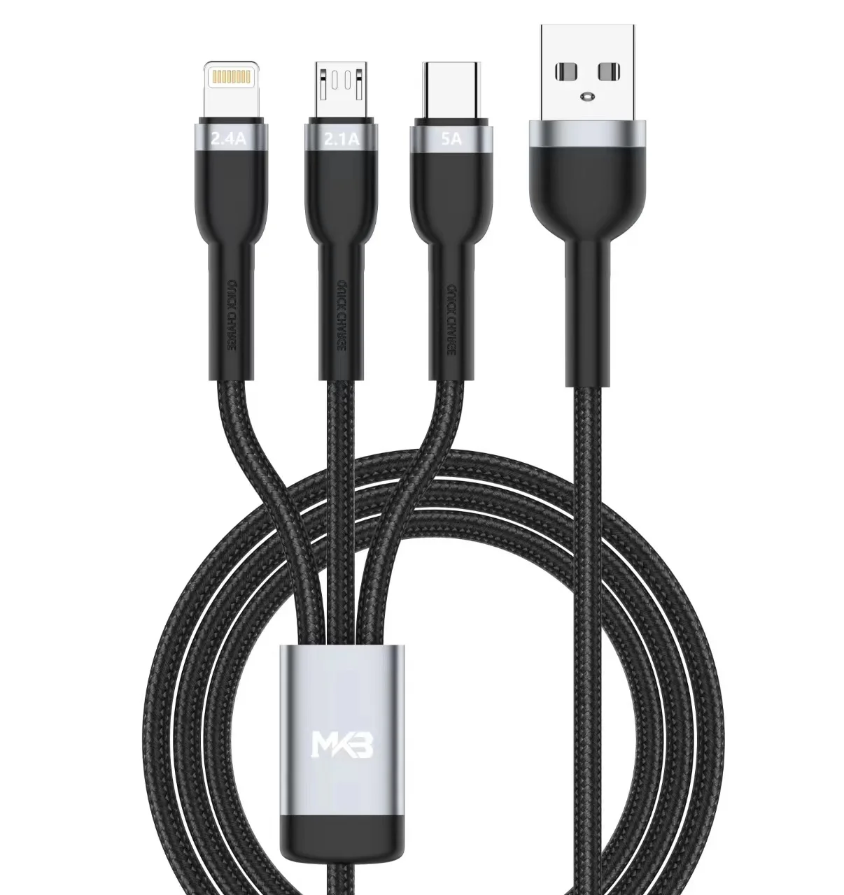 MKB U311 3 In 1 Braided 100w Charging Cable(Type-C, Lightning, Micro USB)