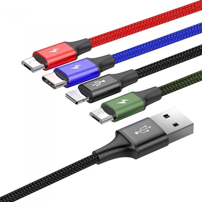 Baseus Fast 4-in-1 Cable For lightning +Type-C + Micro USB x 2 3.5A 1.2M Black