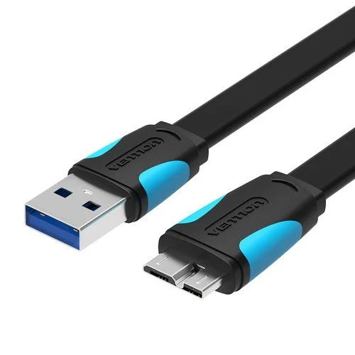 Vention VAS-A12-B100 Flat Micro-B Male to USB 3.0 Male Data Cable 1M Black