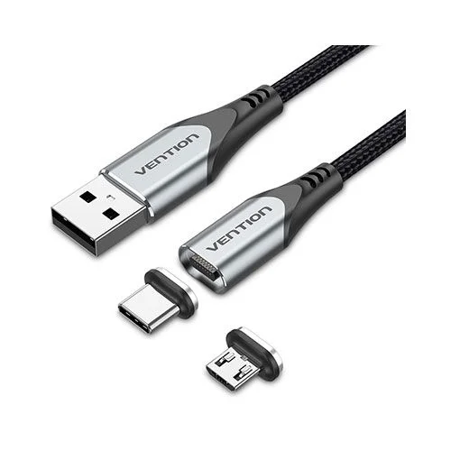 VENTION CQMHG USB 2.0 A Male to 2-in-1 Micro-B &amp; USB-C Male Magnetic Cable 1.5M