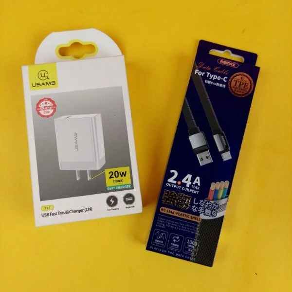 USAMS T27 USB  20W Fast Charger Combo With Fast Charging Type-C Cable
