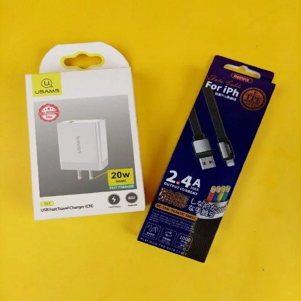 USAMS T27 USB  20W Fast Charger Combo With Fast Charging Cable for iPhone