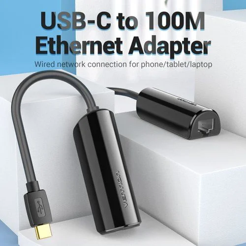 Vention CFABB USB-C to 100M Ethernet Adapter (0.15m, Black)