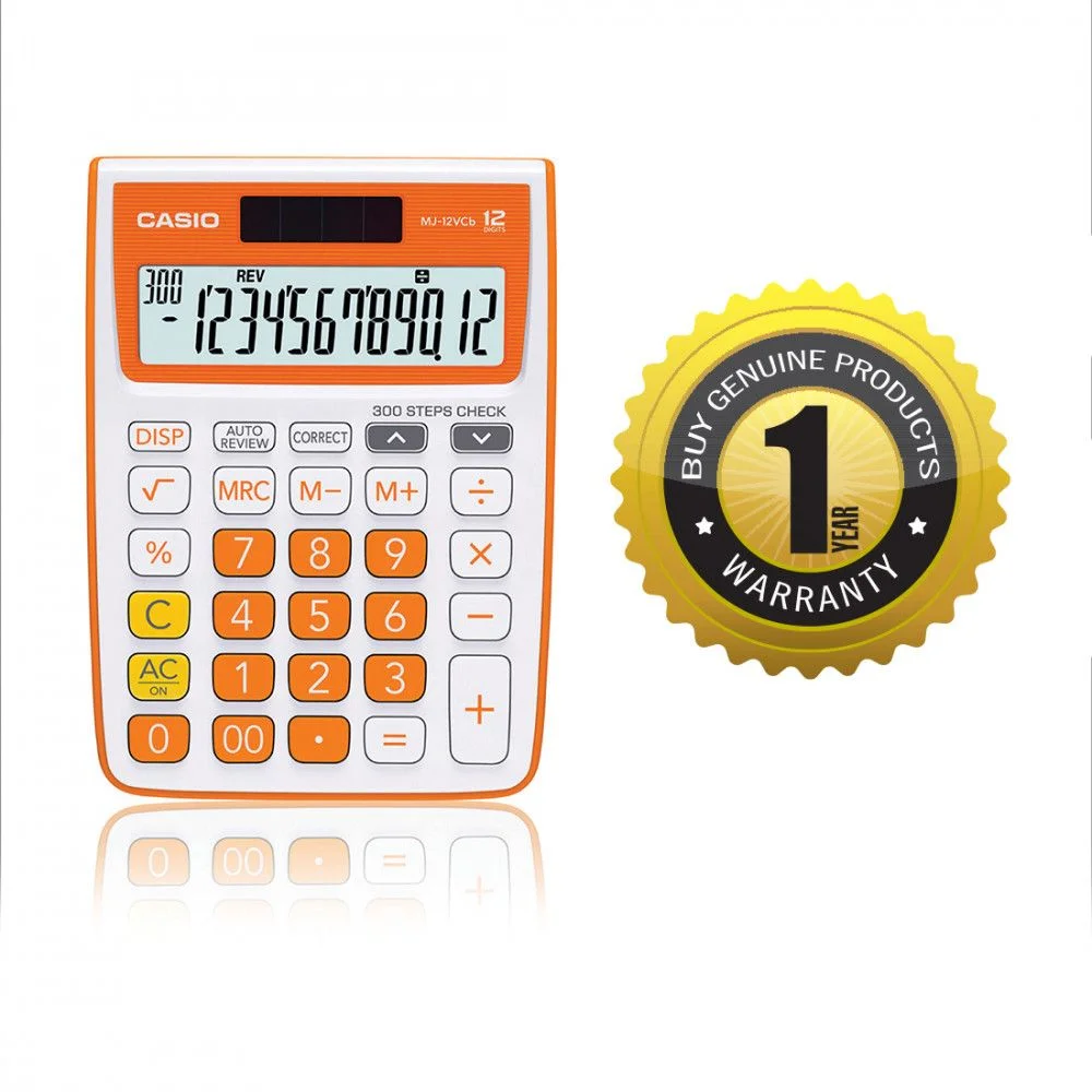 Original Casio 12 digits Mini Desk Type Calculator (MJ-12VCB-RG)