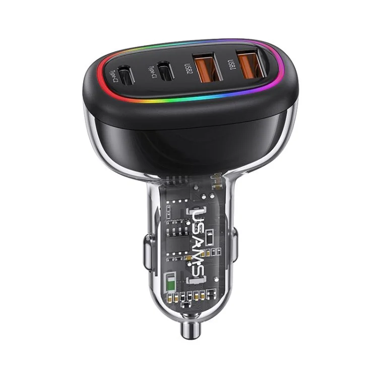 USAMS US-CC169 C34 PD30W+QC3.0 120W Transparent Fast Car Charger With Colorful Light