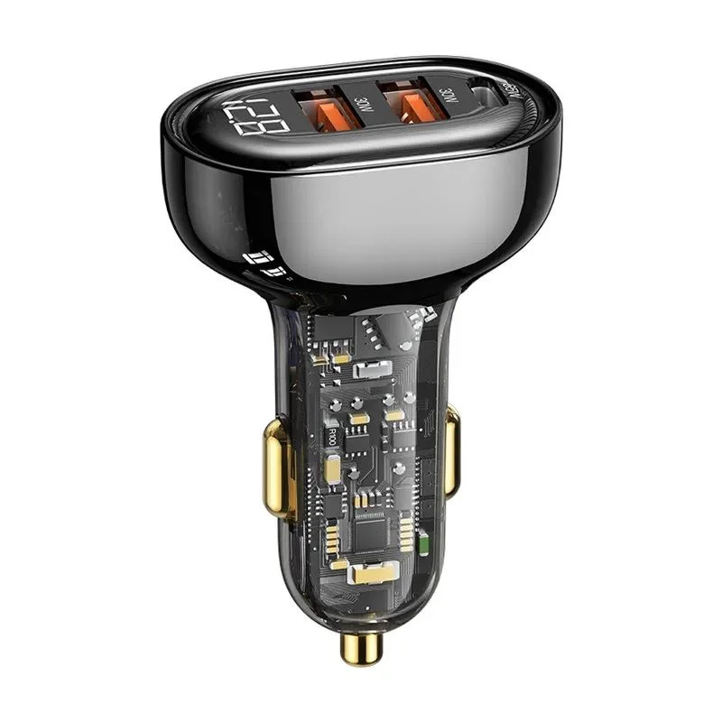 USAMS US-CC158 125W 3 Ports Transparent Digital Display Fast Car Charger