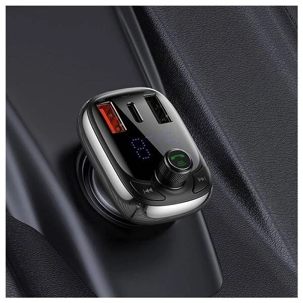 Baseus T typed Car Charger, Mic, FM, BT v5.0, MP3 Player, QC3.0 + PD