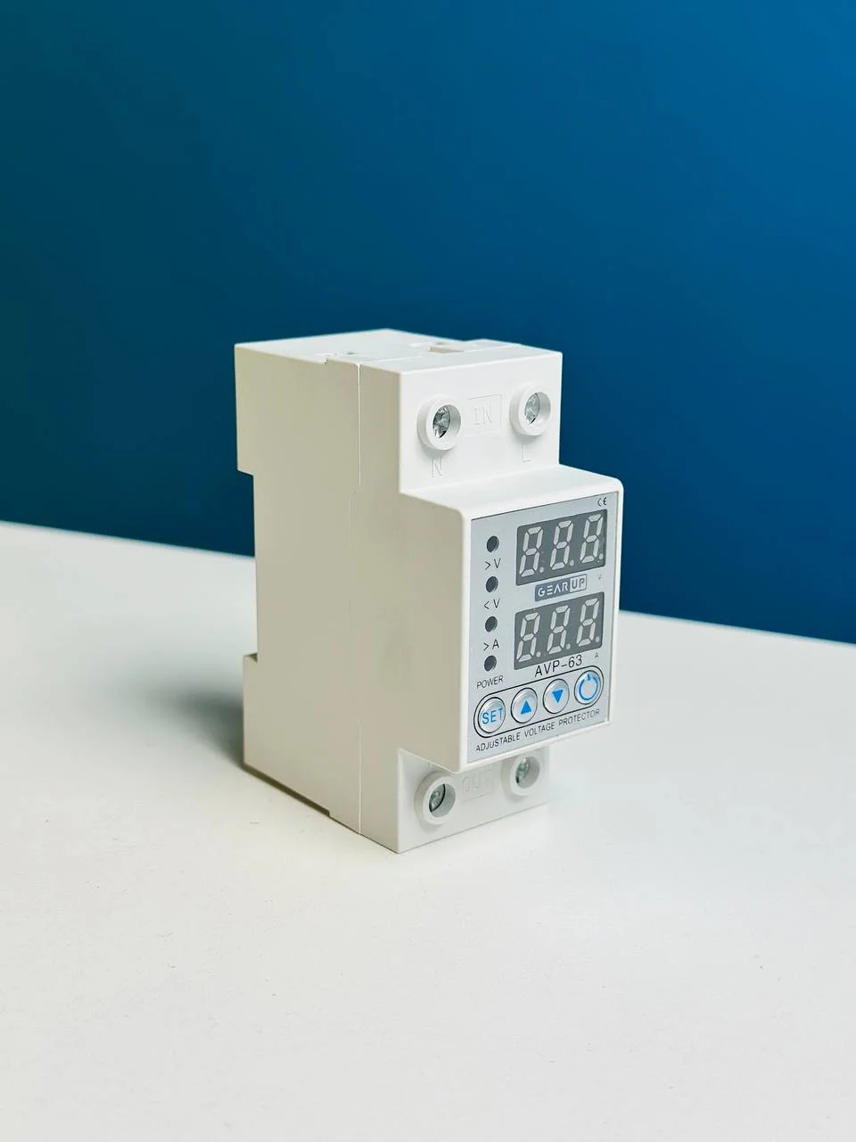 Adjustable Overvoltage + Undervoltage and Overcurrent Protector 2P 1A-63A Adjustable Digital Display (GearUP AVP-63)