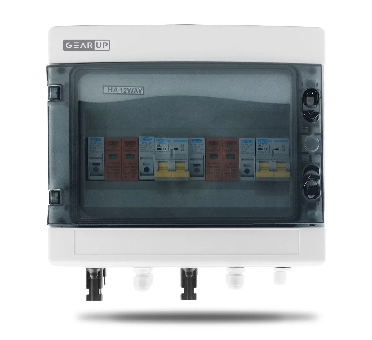 GearUP 12-Way DC PV Combiner Box with MCB, Fuse &amp; SPD (IP65 Waterproof)