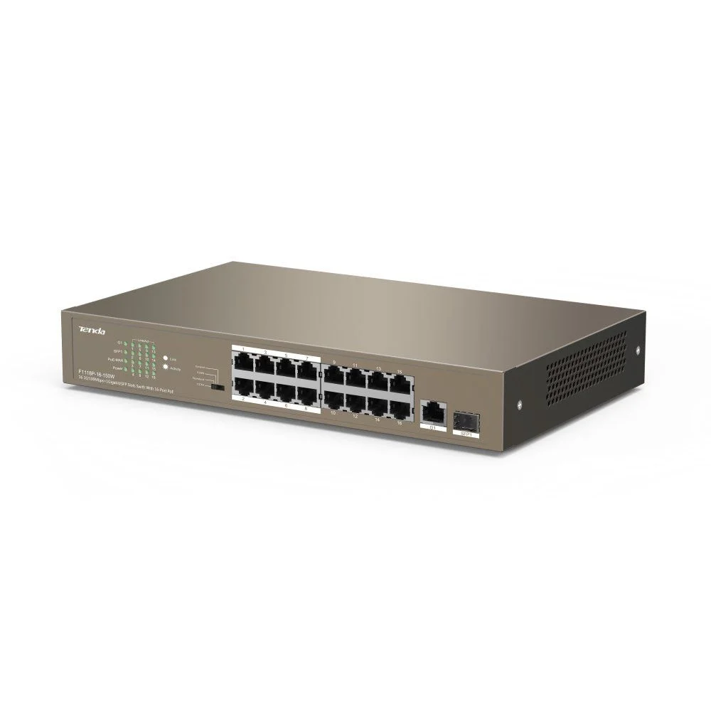 Tenda TEF1118P-16-150W 16-Port 10/100 PoE/1-Port Gigabit/1-Port SFP Switch