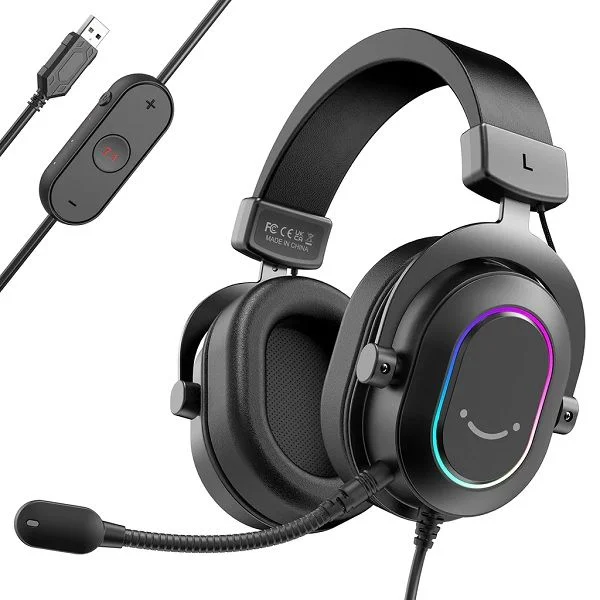 FiFine H6 USB Headset with 24-bit, 7.1 Surround Sound RGB, Volume & Mute Control, Detachable Mic