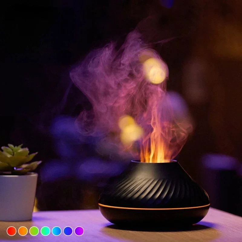 GearUP DQ705 Volcanic Flame Aroma Diffuser Essential Oil Lamp Air Humidifier with Color Night Light