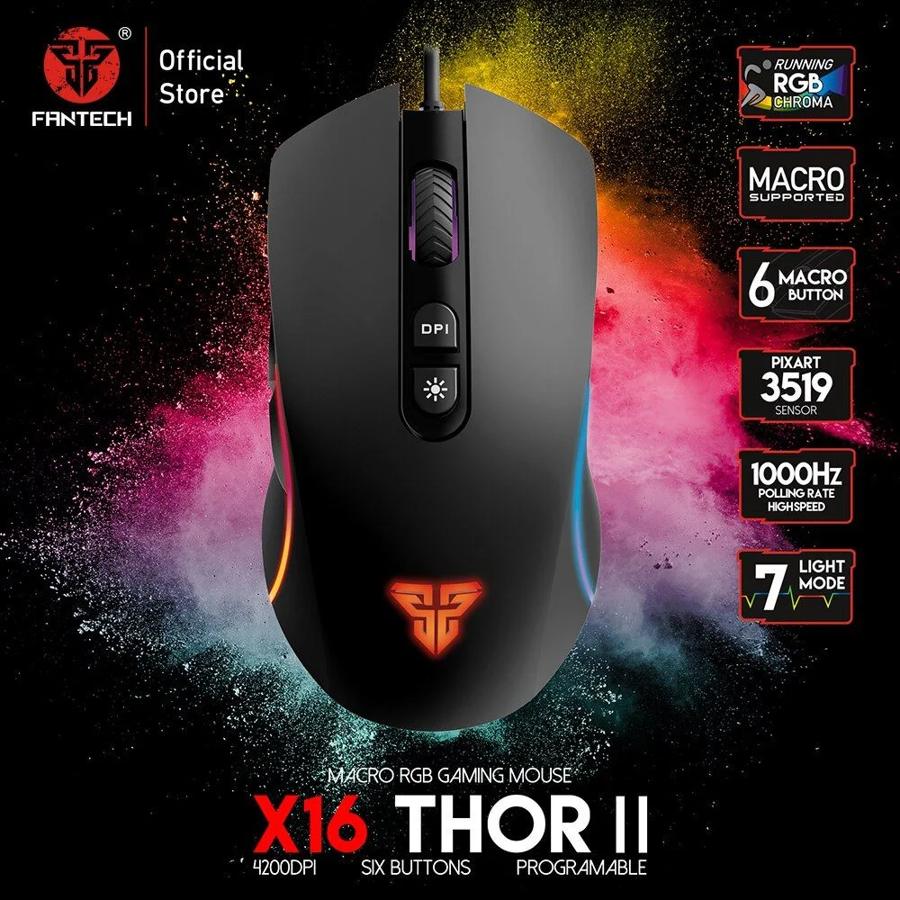 Fantech Thor II X16 6 Button RGB USB Gaming Mouse Black