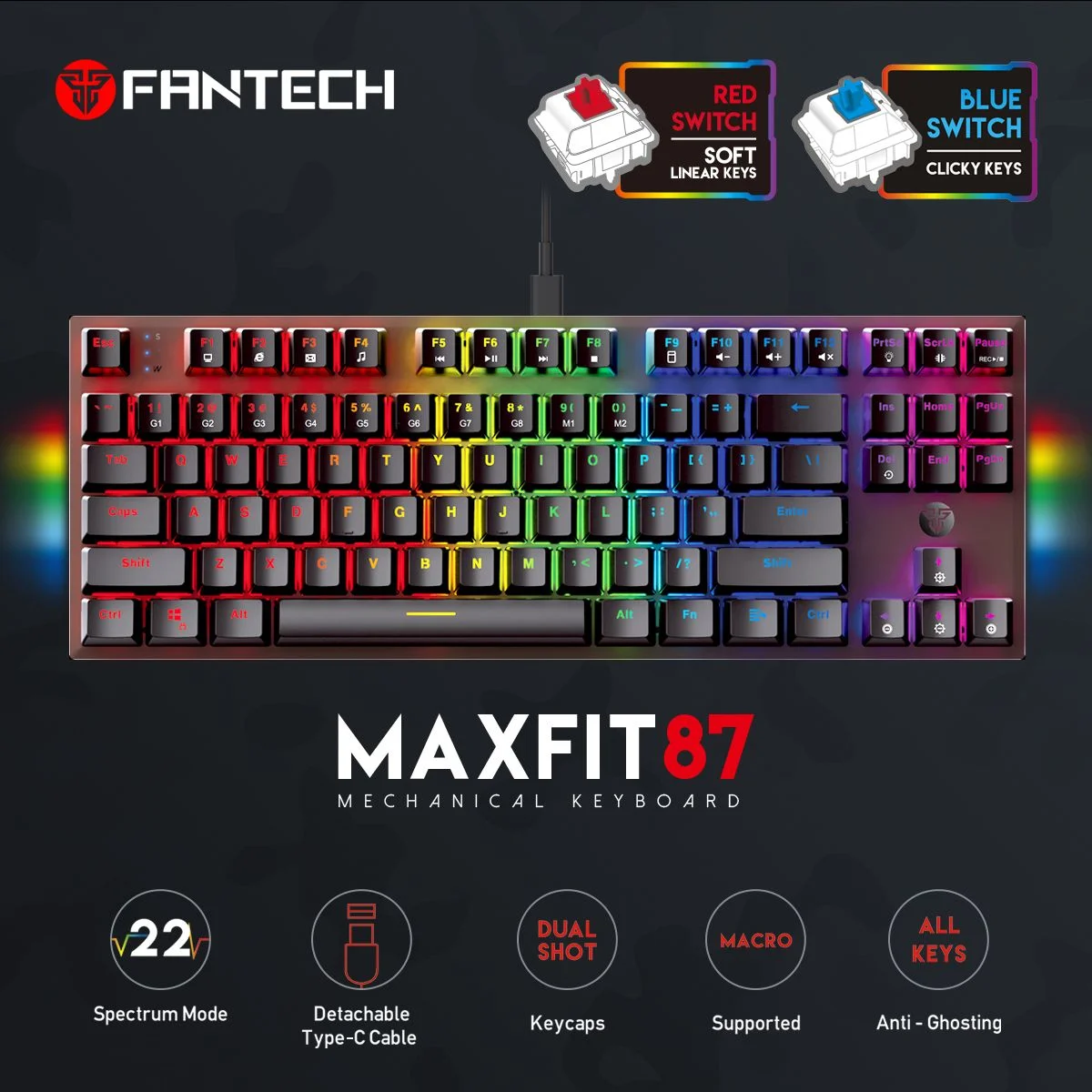 Fantech MAXFIT87 MK856 Blue Switch RGB Mechanical Keyboard