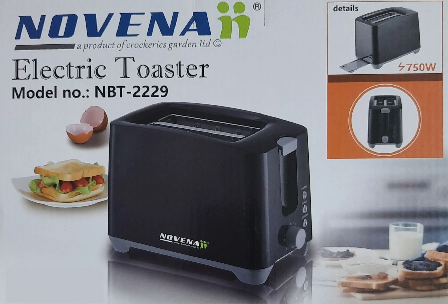 Novena NBT-2229 Electric Toaster 2 (Two) Slice Electric Toaster