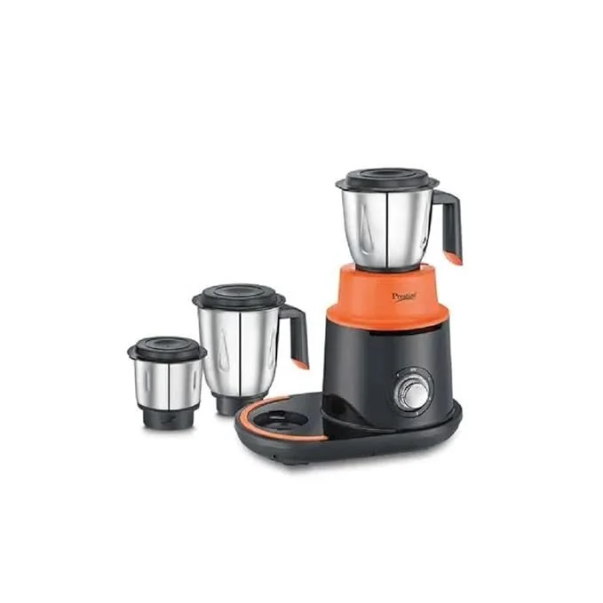 Prestige Stack-O-Mix 750 W Mixer Grinder with 3 Ss Jars, Black & Orange