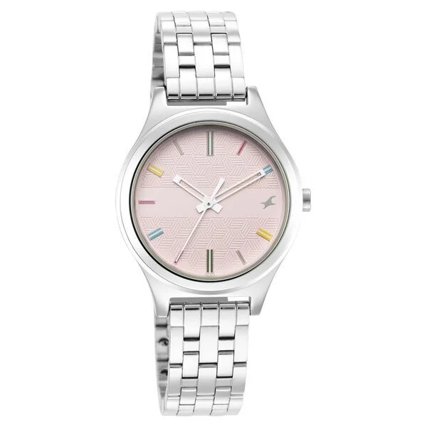 Fastrack Stunners Quartz Analog Pink Dial Metal Strap Watch for Girls (NS6152SM04)