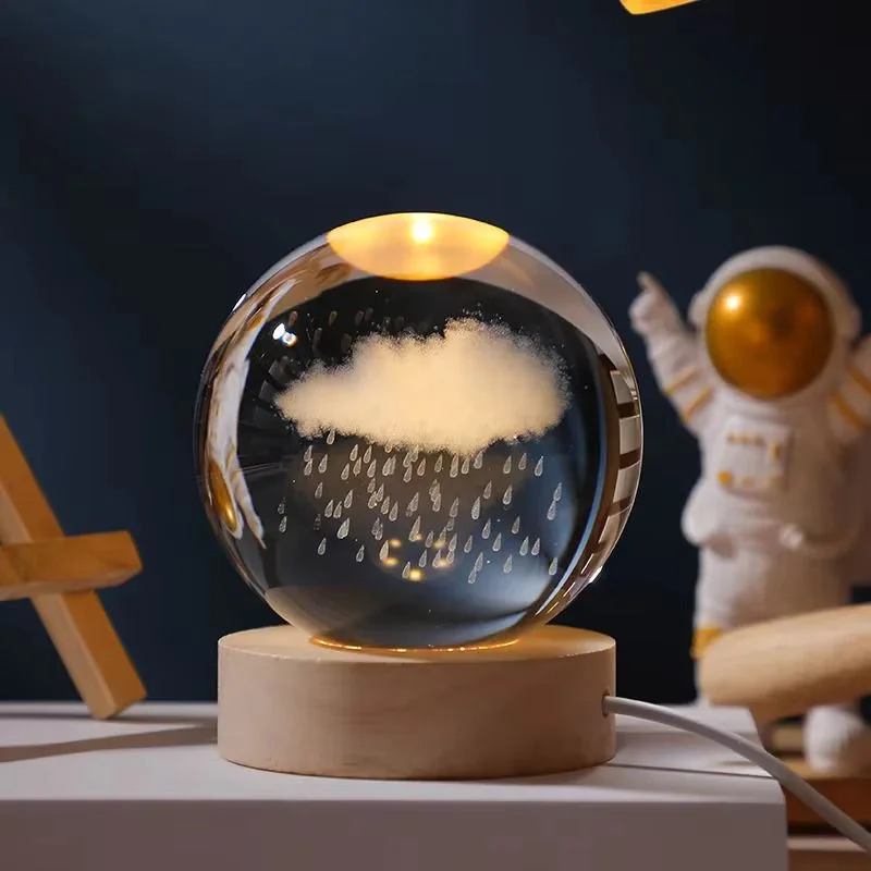 Color Changing LED 3D Crystal Ball  Rain In Cloud