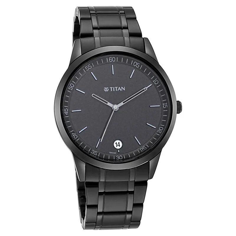 Titan Men's Timeless Style Watch: Refined Black Dial and Metal Strap (1806NM01)