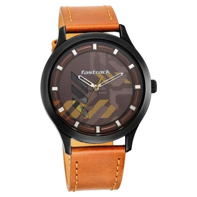 Fastrack Gamify Quartz Analog Brown Dial Leather Strap Watch (NS3250NL02)